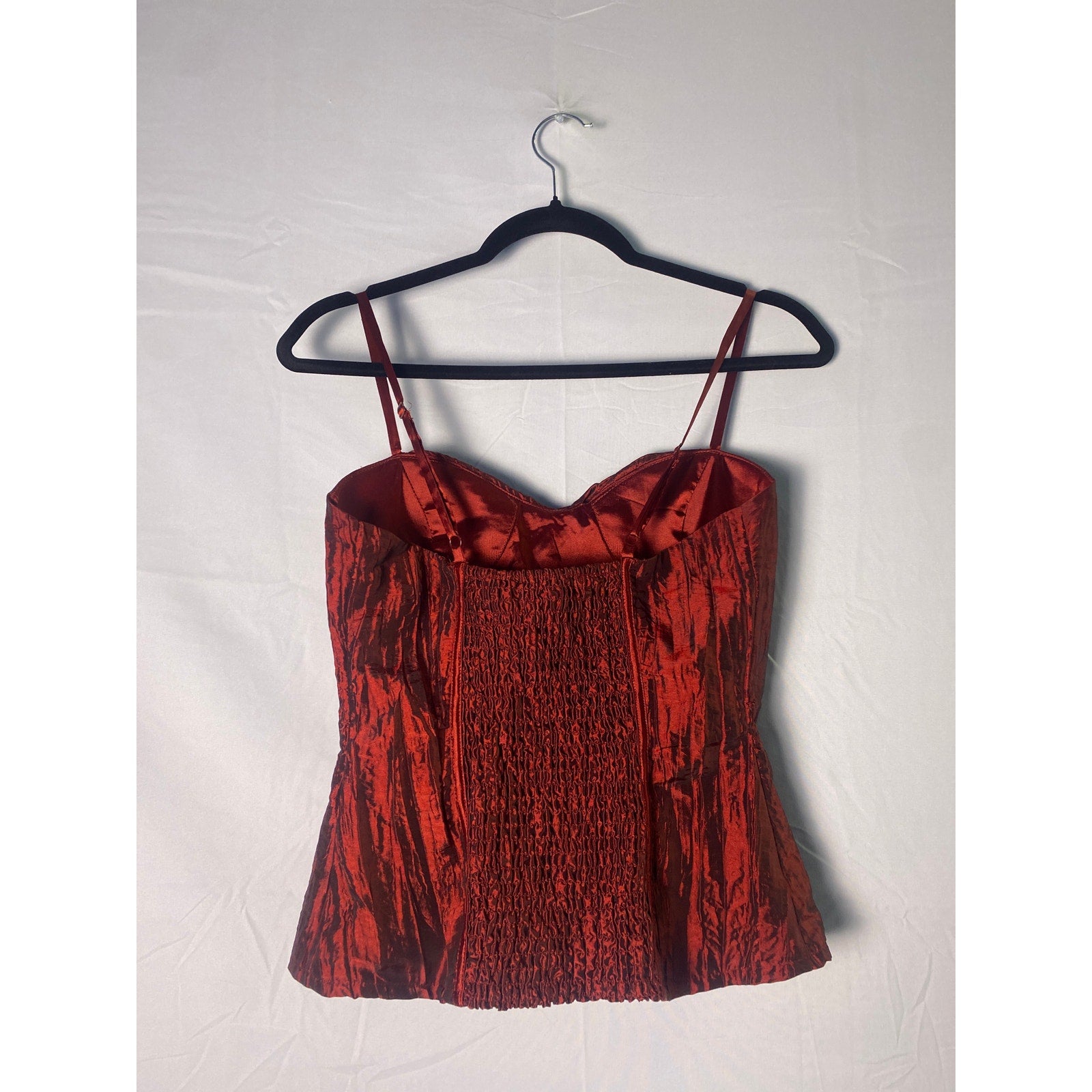 Vintage Metallic Dark Red Bustier Corset Top w/ Built in Bra Women's Size Large?