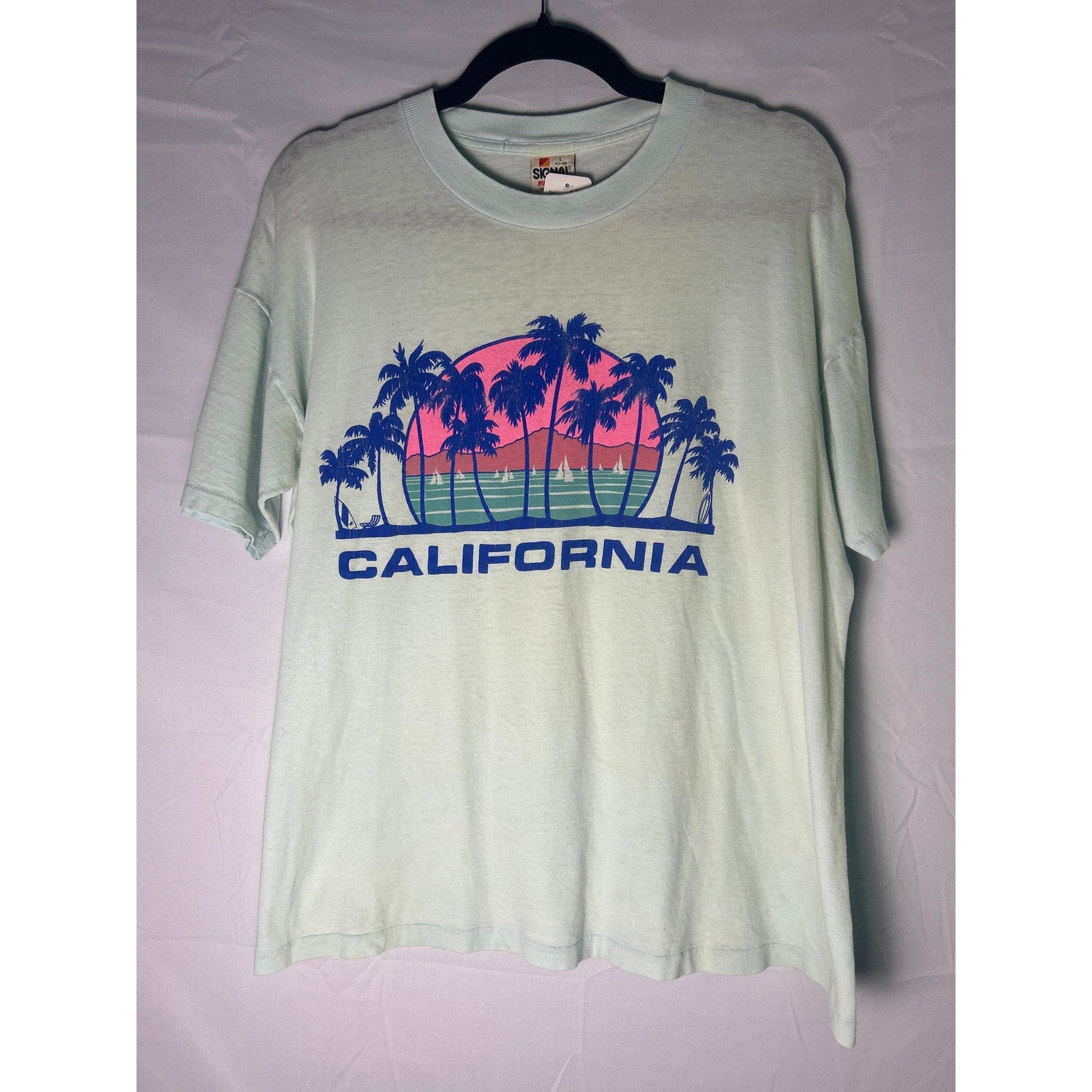 Vintage 80's CALIFORNIA Palm Trees Rainbow Beach T-shirt Men's Size Large