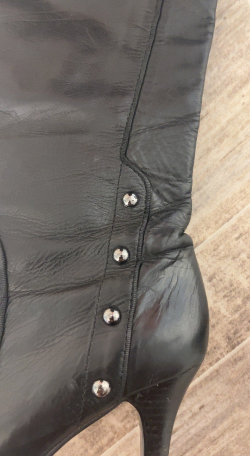 Black Knee High Leather Heeled Boots Shoes Women's Size 6