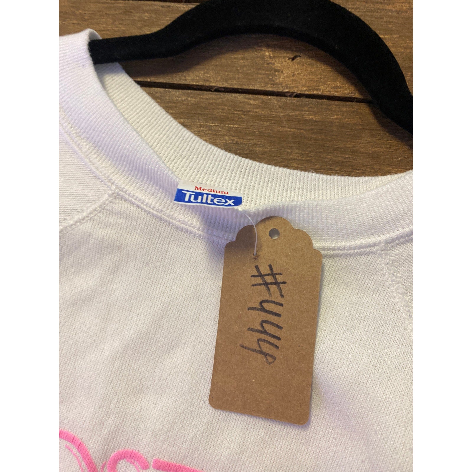 Vintage Tultex Pink Embroidered BOSTON White Crewneck Sweatshirt Womens Medium