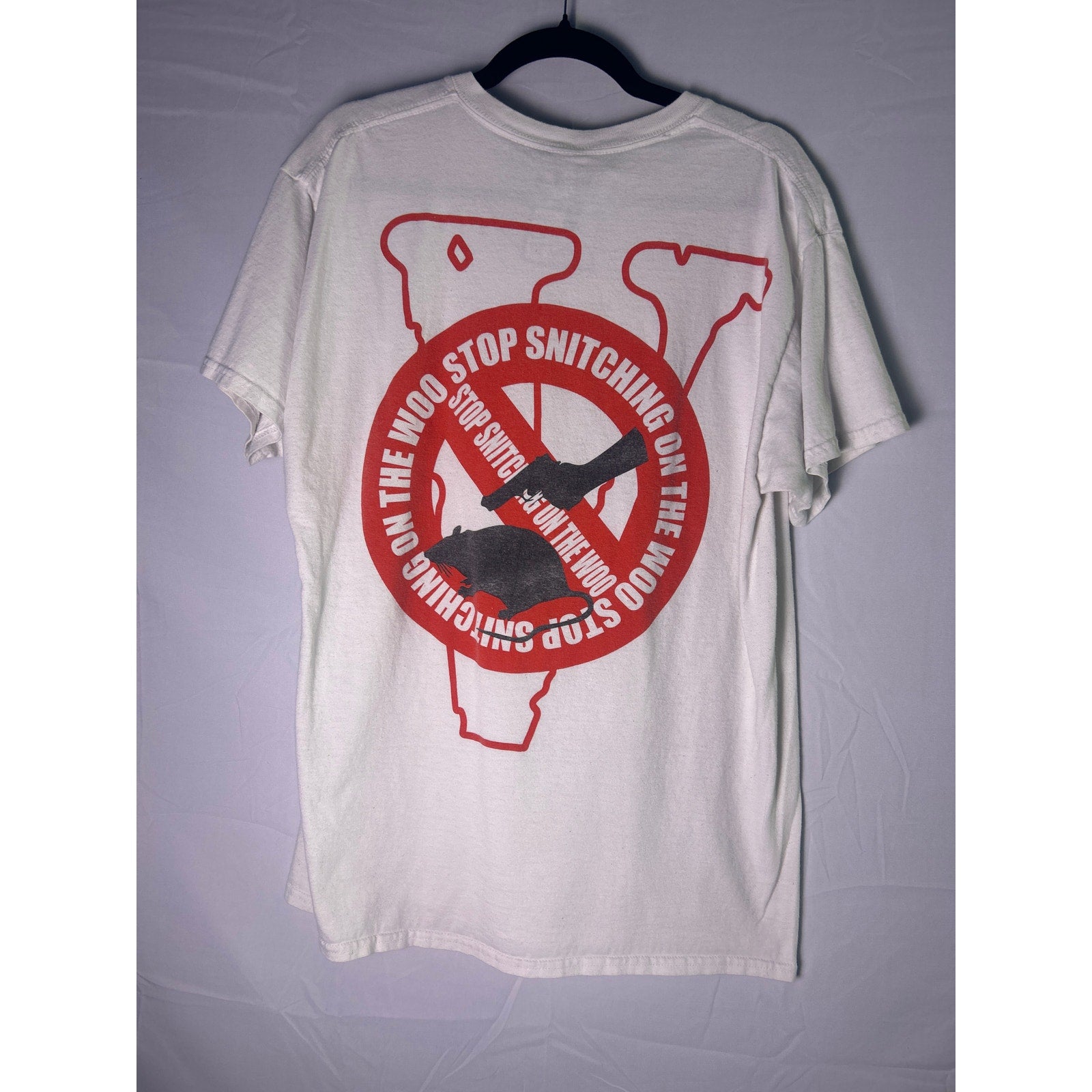 VLONE X Pop Smoke Stop Snitching T-Shirt White/Red Men's Size Large