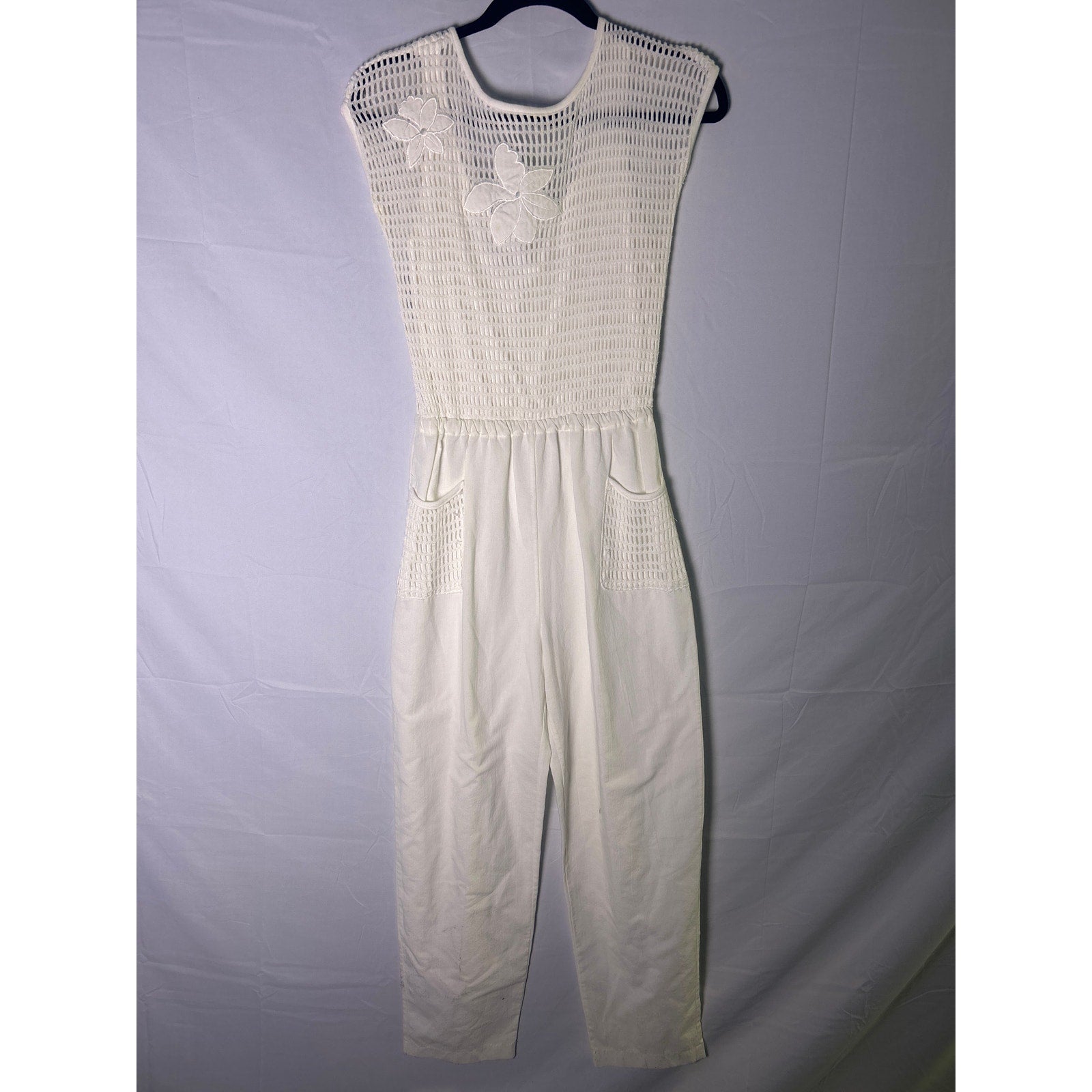 Vintage Mister Noah White Crochet Jumpsuit Women's Size Medium