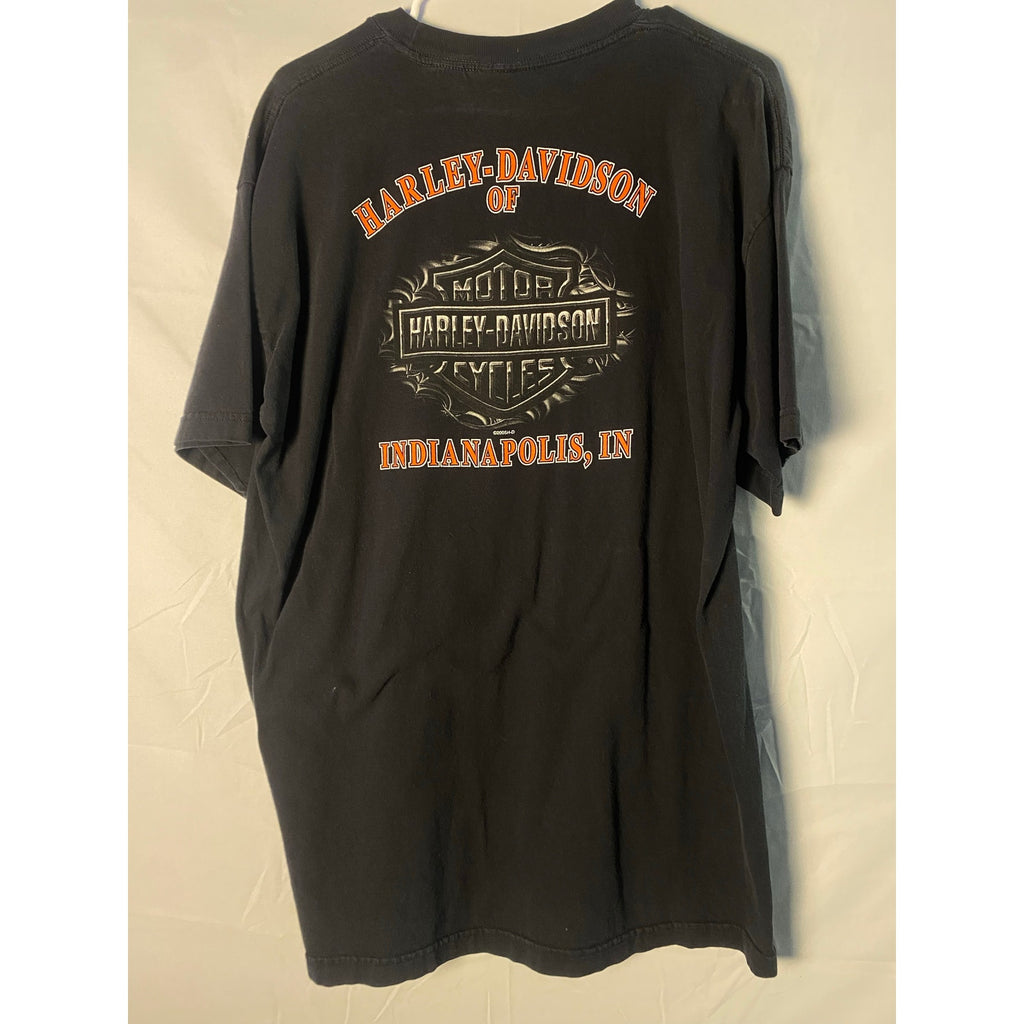Harley Davidson 2005 Indianapolis, IN Flaming Skull Graphic Print Shirt L/XL?