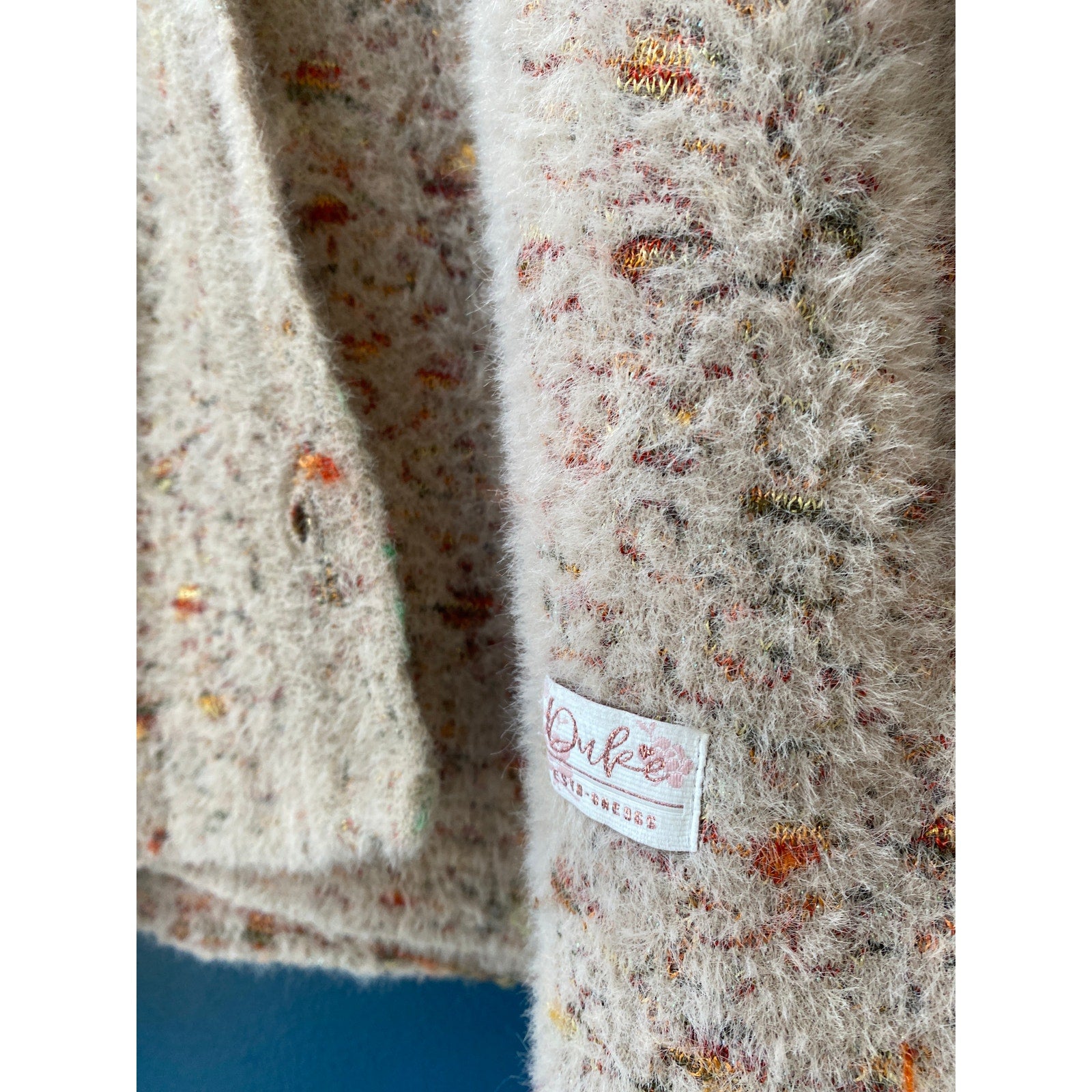 Vintage Duke Fuzzy Sparkle Embroidered Button Snap Cardigan Sweater  Womens XL