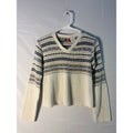 Vintage Arizona Jean Blue Ivory Fair Isle Stripes V-neck Pullover Sweater Women's Size Medium