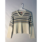 Vintage Arizona Jean Blue Ivory Fair Isle Stripes V-neck Pullover Sweater Women's Size Medium