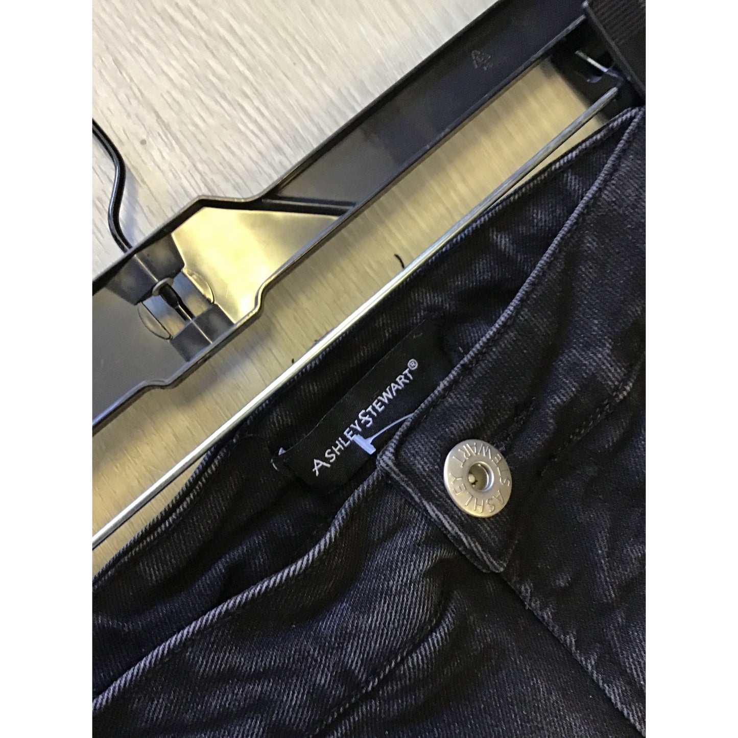 Ashley Stewart Black Flare Jeans Rhinestone Trim Split Left Hem Womens Size 26