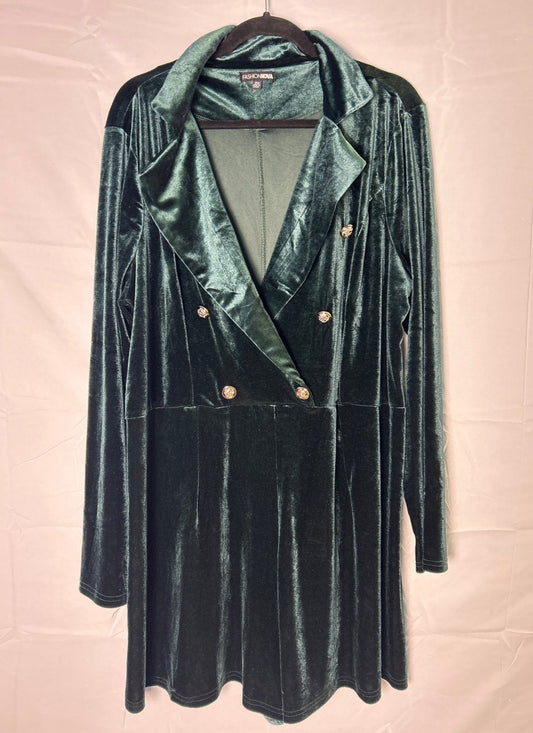 Fashion Nova Green Velvet Blazer Style Long Sleeve Romper Women's Plus Size 2X