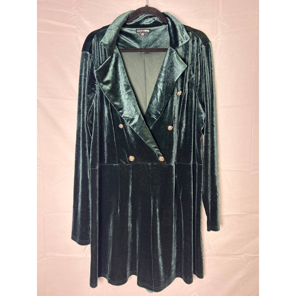 Fashion Nova Green Velvet Blazer Style Long Sleeve Romper Women's Plus Size 2X
