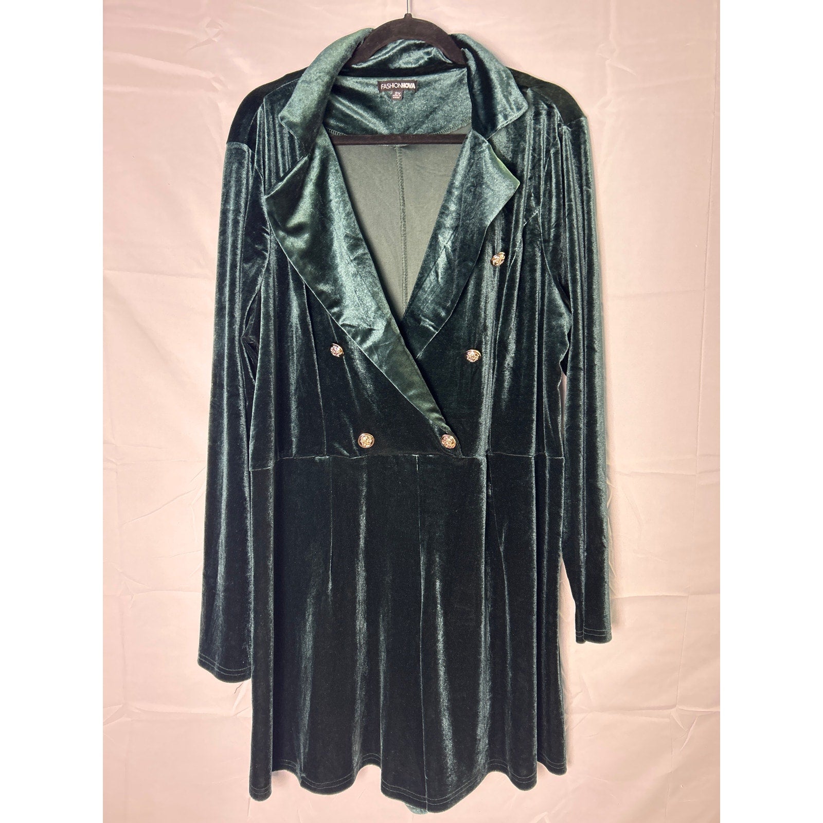 Fashion Nova Green Velvet Blazer Style Long Sleeve Romper Women's Plus Size 2X