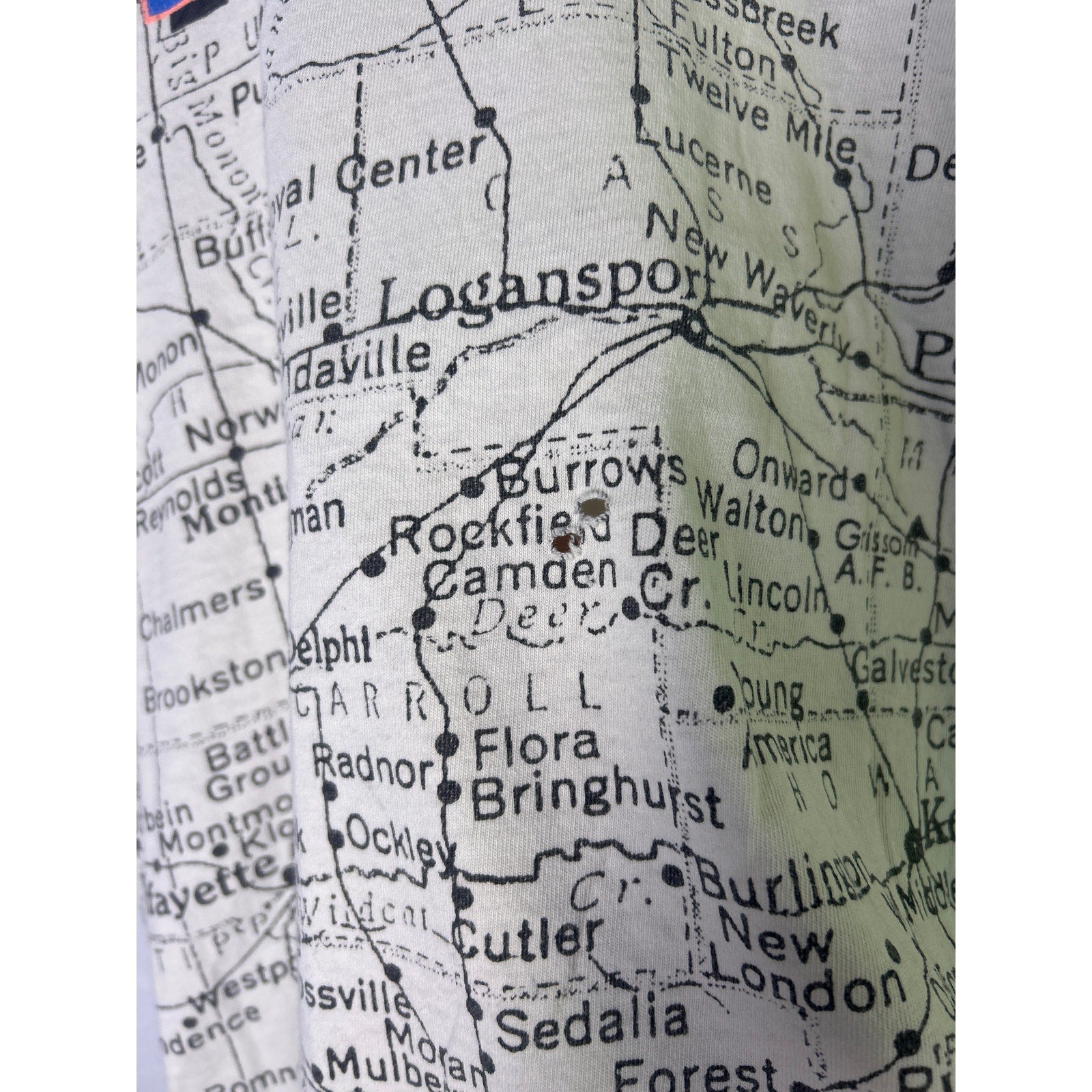 Vintage Indiana Map Short Sleeve  Faded All Over Print T-Shirt Cotton Mens Large