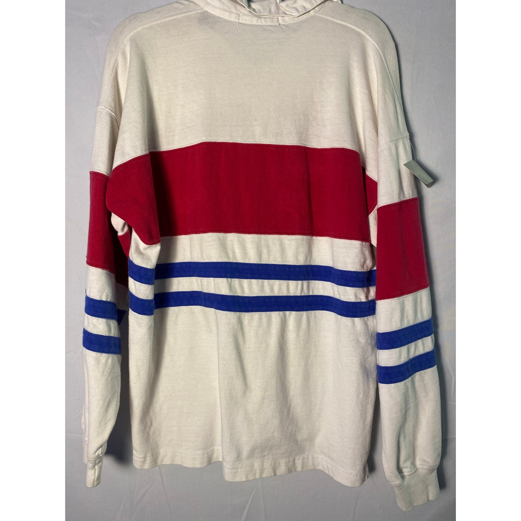 Vintage 90s claybrooke White Red Blue Stripes Rugby Shirt Men's Size Large