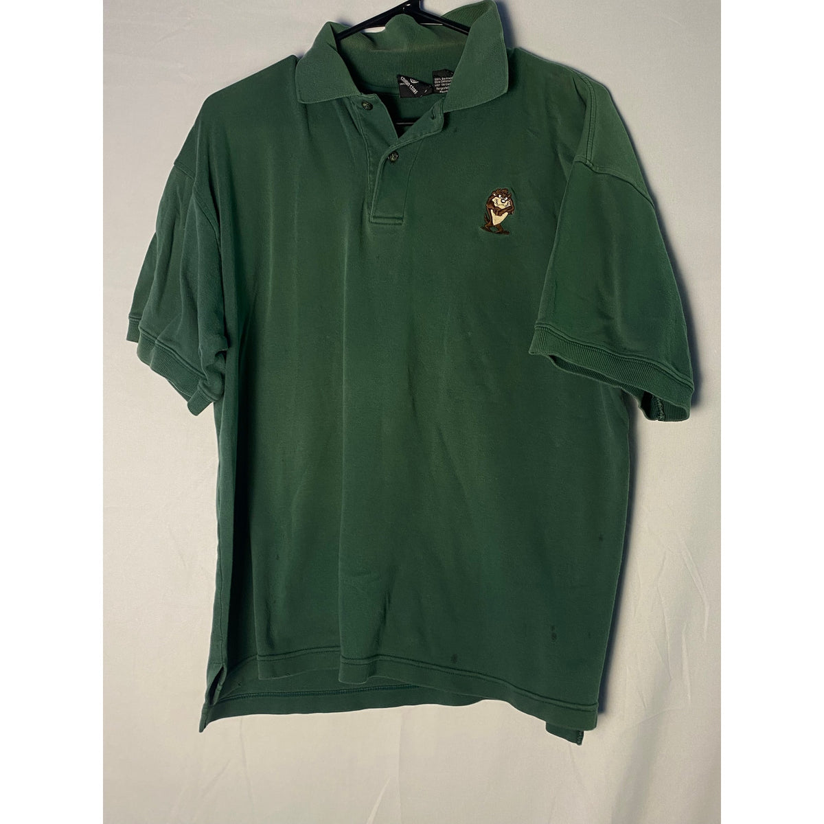 Vintage Warner Bros Embroidered Taz-Mania Green Polo Shirt Short Sleeve Large