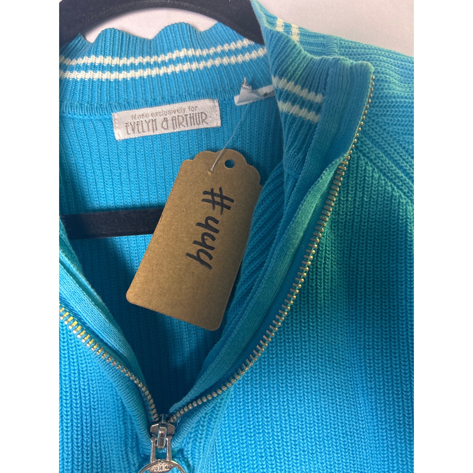 Evelyn & Arthur Vintage Blue Quarter Zip Pullover Sweater Women's Size Large