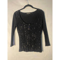 Yuka Paris Black Sequin Scoop Neck Collar Ribbed Long Sleeve Women's Size Large