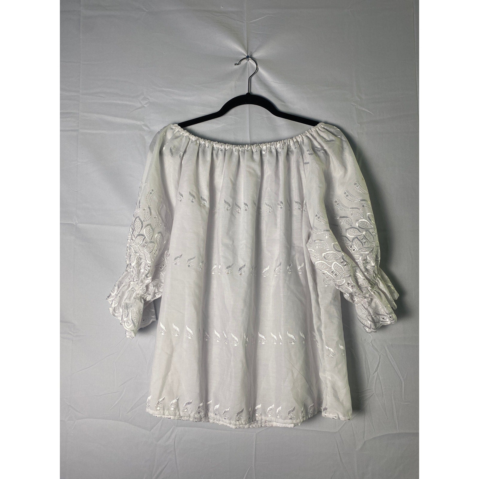 White Off Shoulder 3/4 Sleeve Square Dance Top Boho Women's Plus Size XXL
