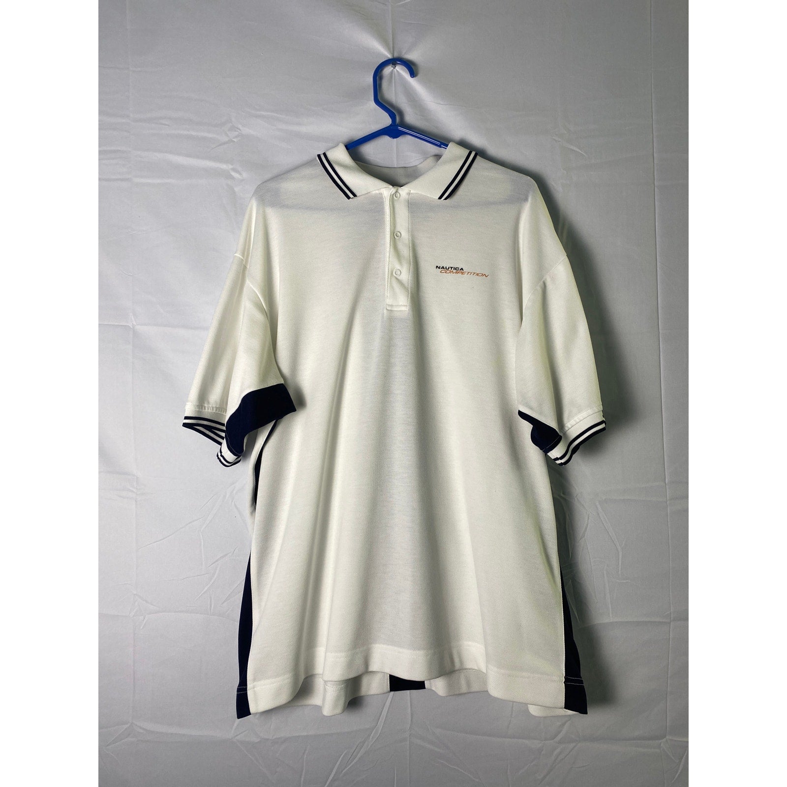 Vintage Nautica Competition Black Striped White Polo Shirt Short Sleeve Men's XL