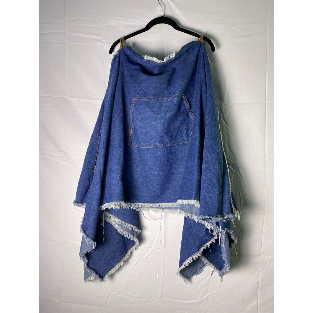 Ursime Women's Frayed Hem Asymmetrical  Blue Denim Poncho Size Large