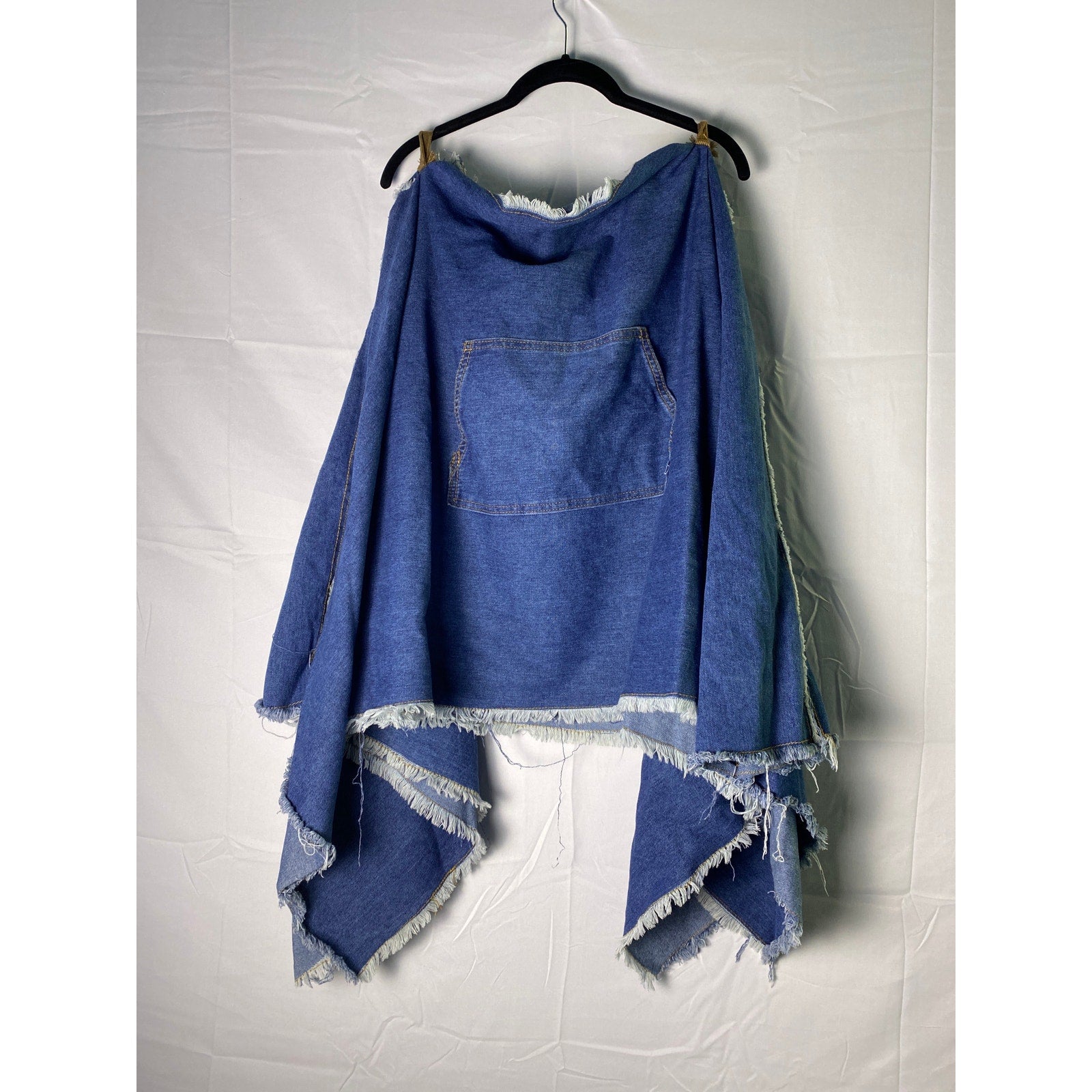 Ursime Women's Frayed Hem Asymmetrical  Blue Denim Poncho Size Large
