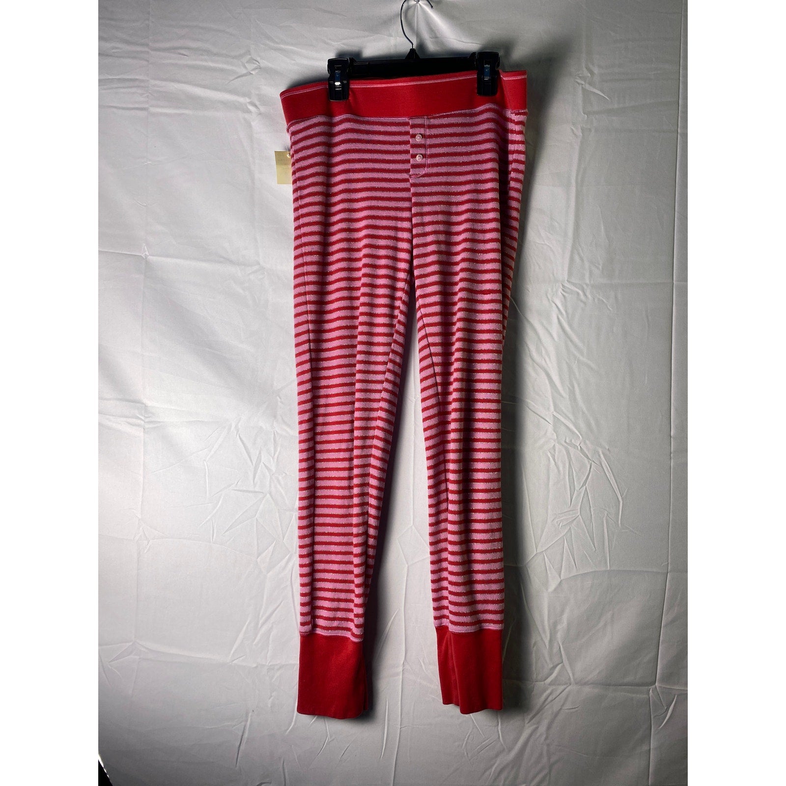 Y2k Victoria's Secret Pink Red Silver Glitter Striped Thermal PJ Pants/Leggings
