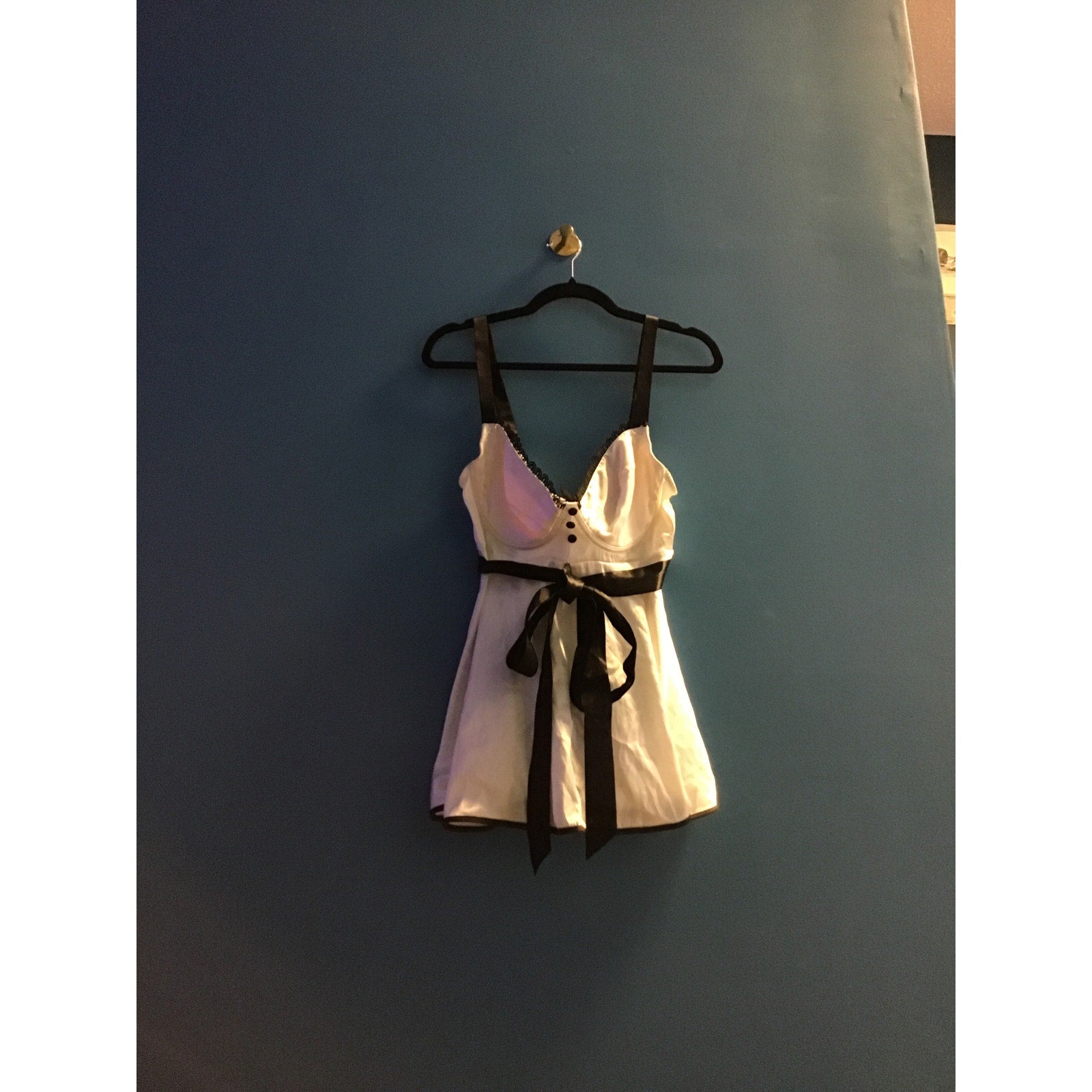 Vintage Intimate Attitudes White Black Lingerie Top Waist Tie Women's Size 1X