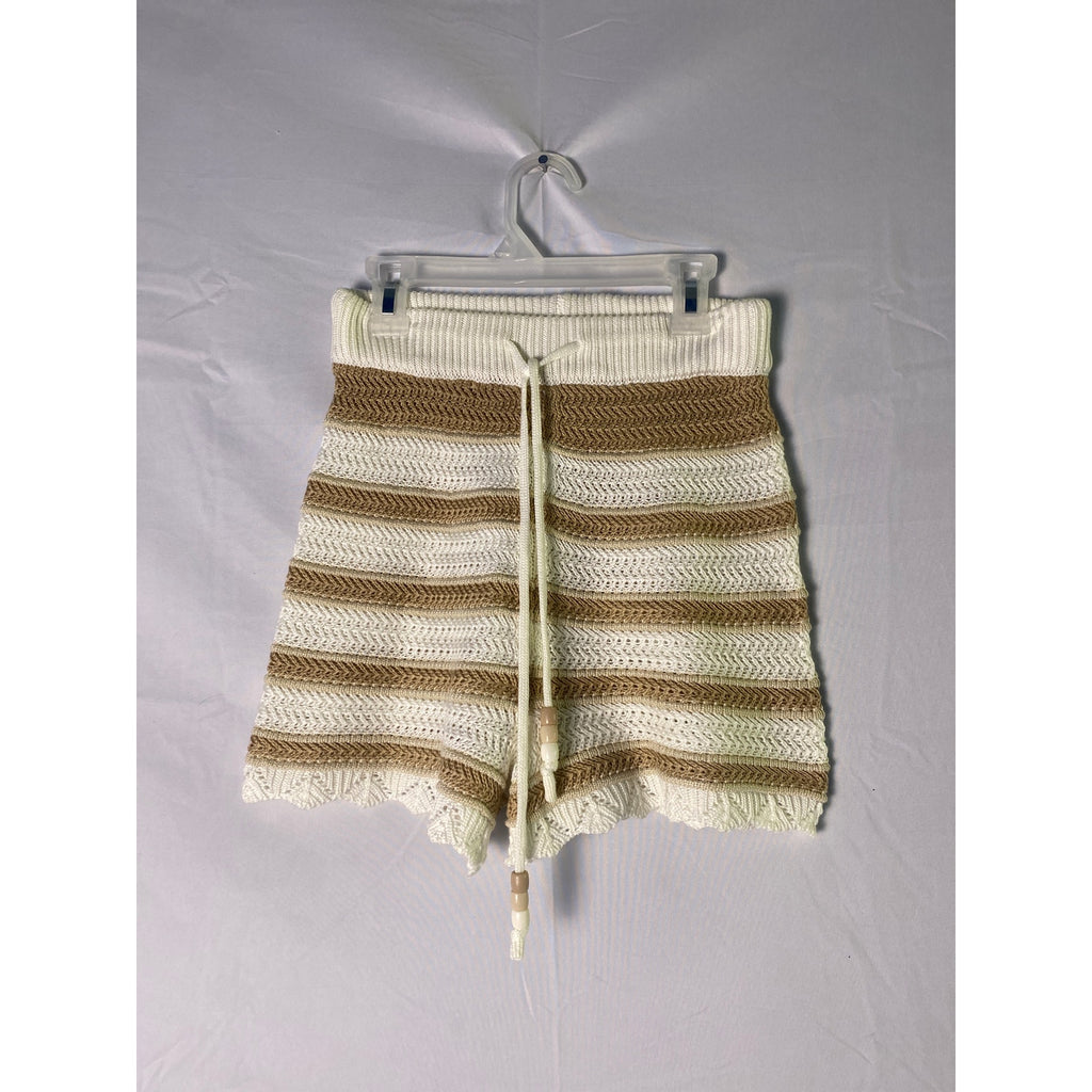 Madden nyc White Tan Striped Crochet Tie Waist Shorts Women's Size XS