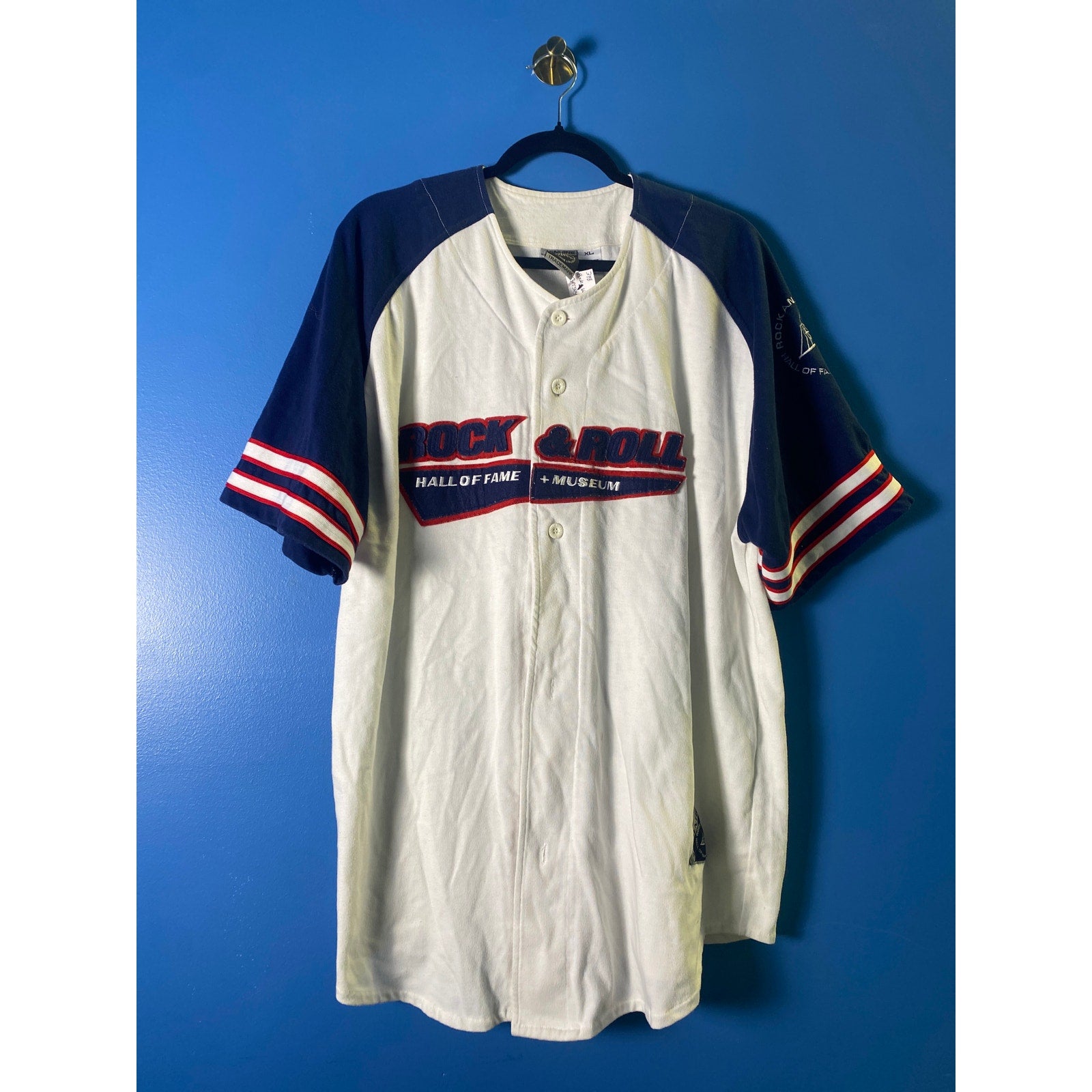 Vintage Music Museum Retro USA Rock Roll Hall of Fame Baseball Jersey Men XL