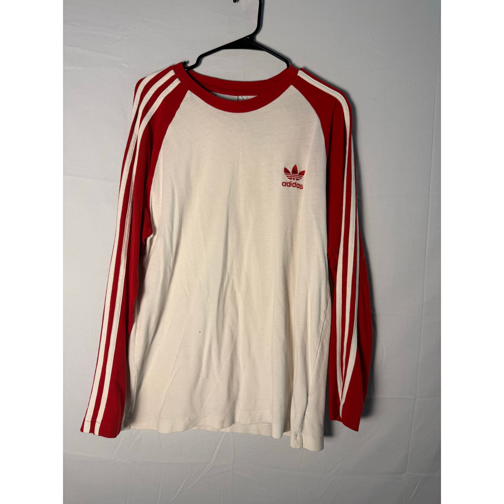 Adidas Red White Stripes Long Sleeve Shirt Logo Print Men's Size XL