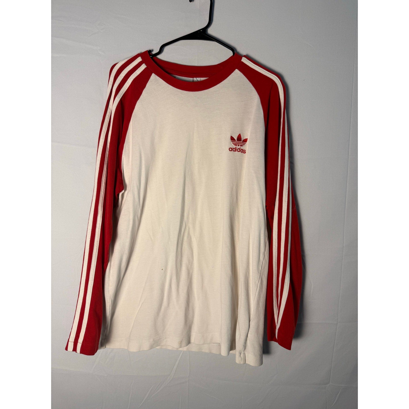 Adidas Red White Stripes Long Sleeve Shirt Logo Print Men's Size XL