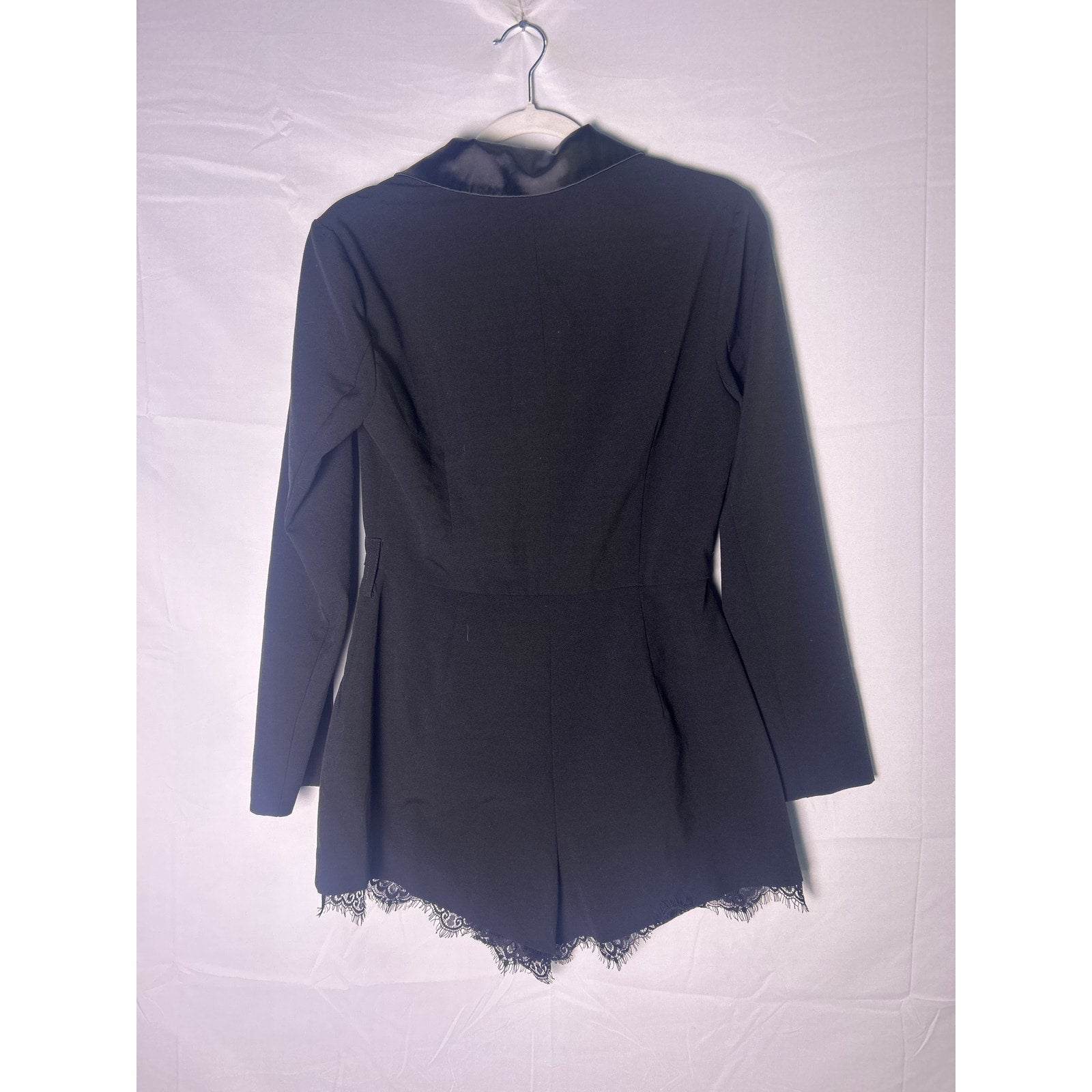 Y2K VENUS Black Blazer Collared Romper Lace Hem Women's Size Small