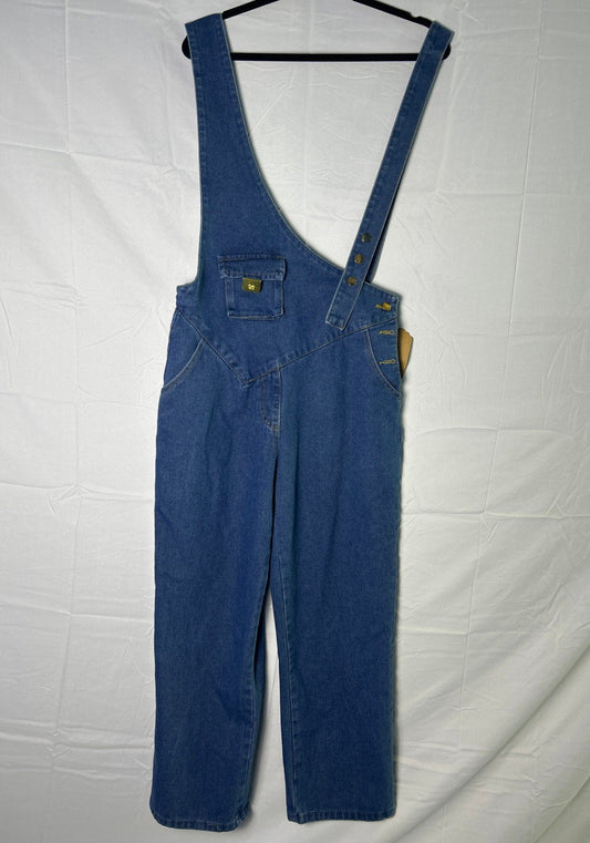 Asymmetric Overalls Blue Denim Straight Side Pockets Women's Size Medium AS IS