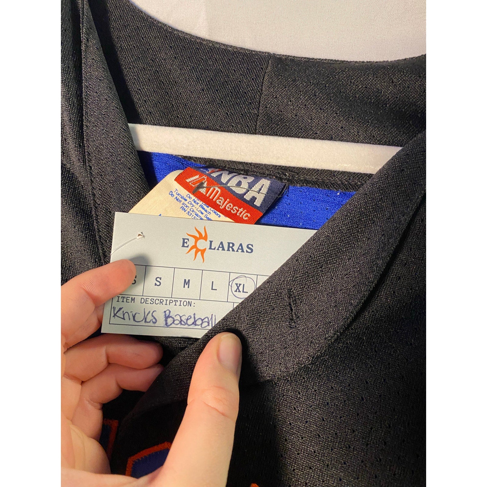 NBA Majestic Knicks Baseball Jersey Button Up Blue Black Men's Size XL