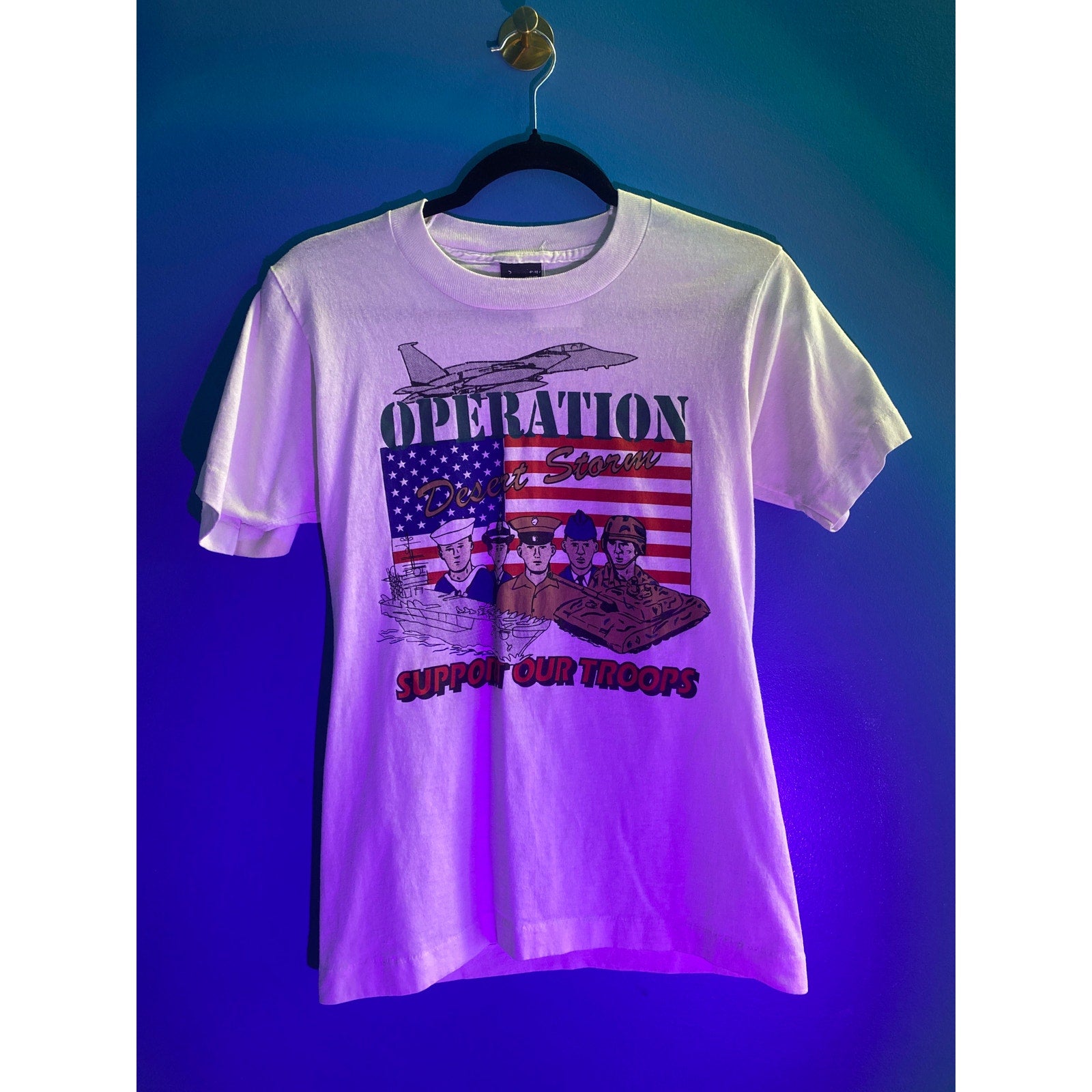 Vintage 90s Operation Desert Storm Support Our Troops White T-Shirt Men's Small