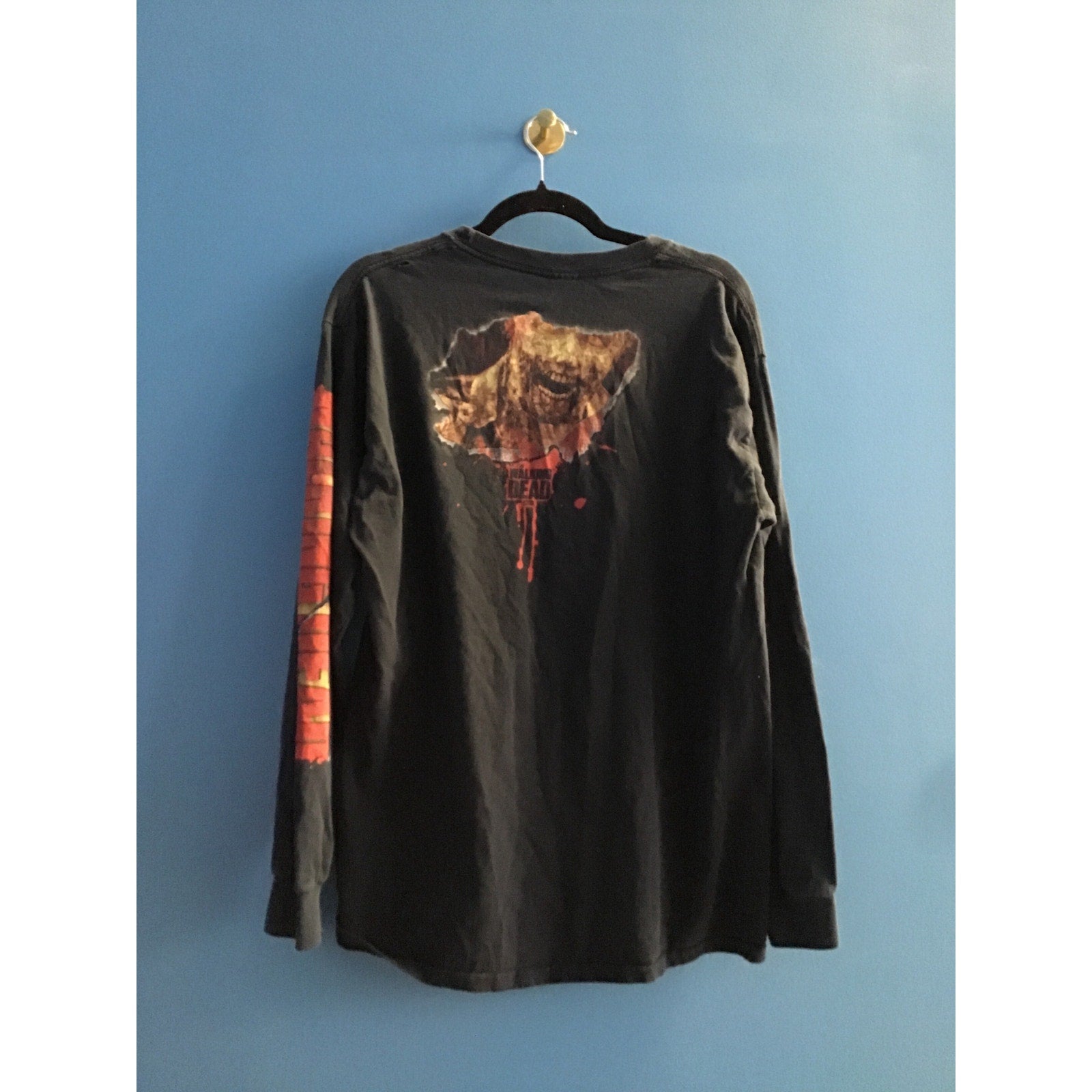 Walking Dead Face Print Black Long Sleeve Promo T-shirt Men's Size XL