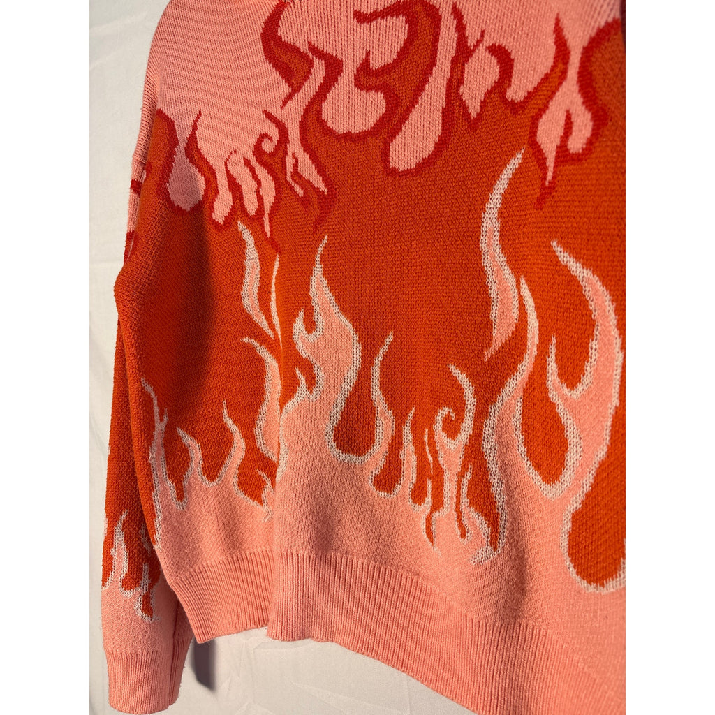 Aqua Blues Livia Red Pink Flame Distressed Sweater Pullover Soft Women's Small