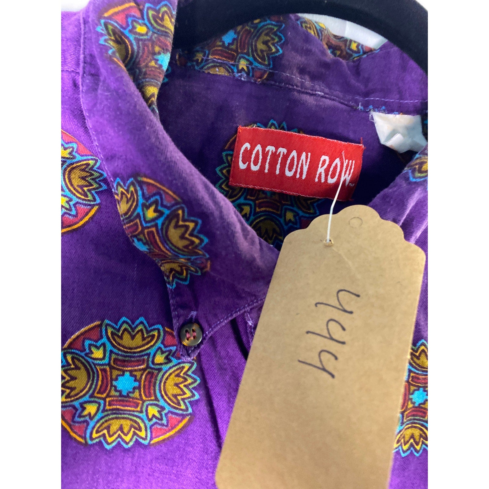Vintage Cotton Row 100% Cotton Purple Floral Mandala Pattern Button Down Men 3X