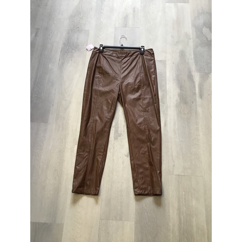 PRETTYLITTLETHING Brown Straight Leg Back Zip Faux Leather Women's Size 10
