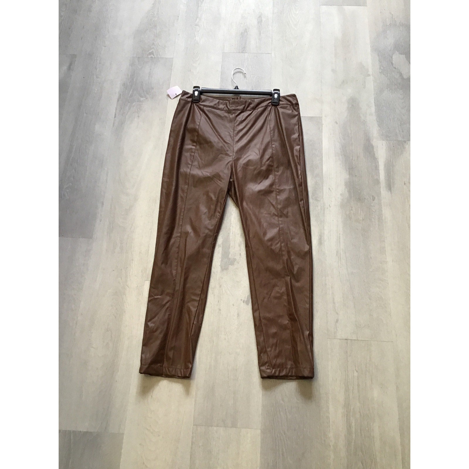 PRETTYLITTLETHING Brown Straight Leg Back Zip Faux Leather Women's Size 10
