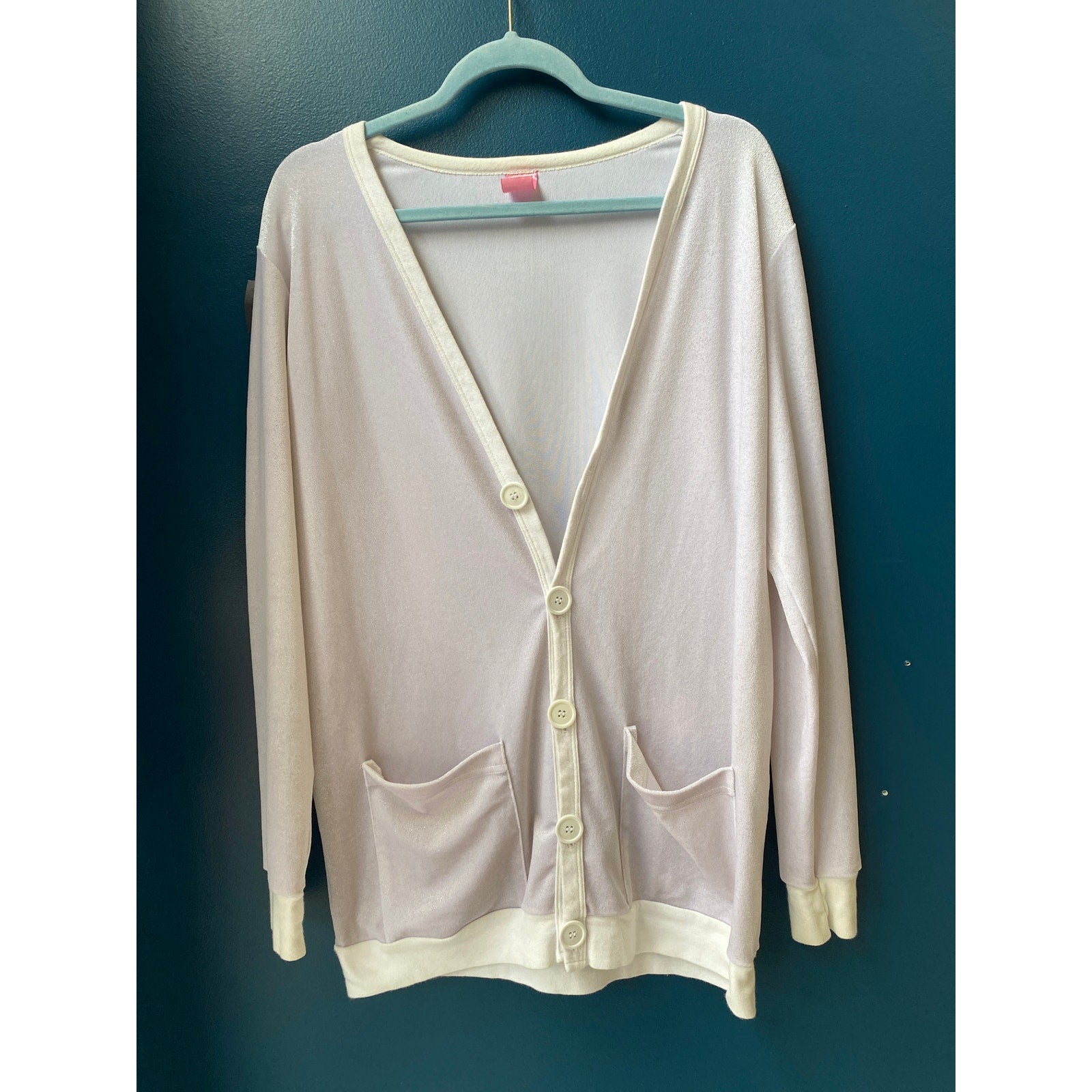 American Apparel Cali Sun Fun Sparkly Velvet Long Cardigan Sweater Pockets M/L