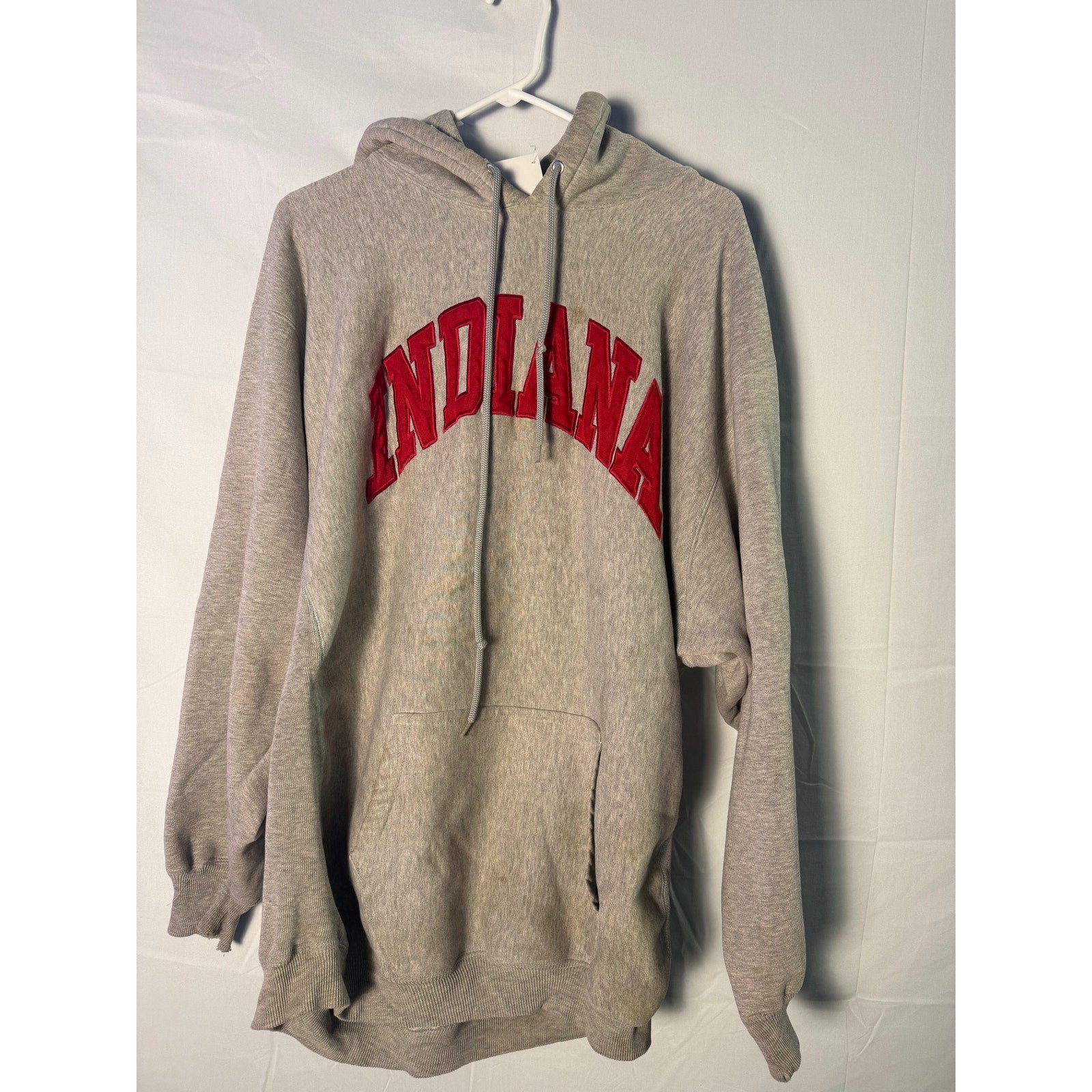 Vintage IU INDIANA Embroidered Gray Heavy Hoodie Sweatshirt Men's XL Tall