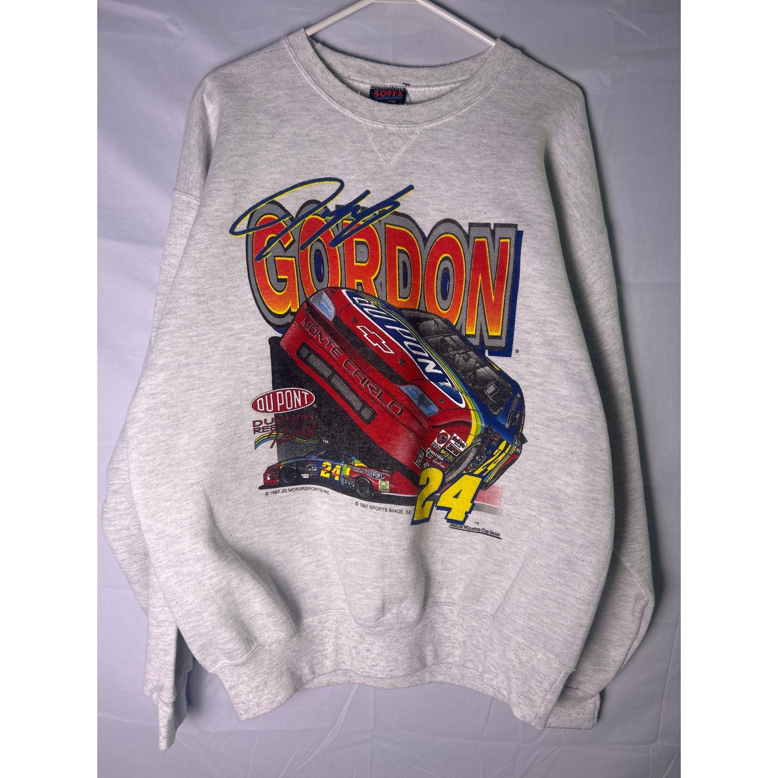 1997 Vintage SOFFE NASCAR Jeff Gordon Gray Crewneck Sweatshirt Men's Size Large