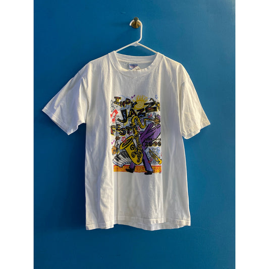 All Sport Indy Jazz Fest Graphic Print White Shirt Men's Size Large