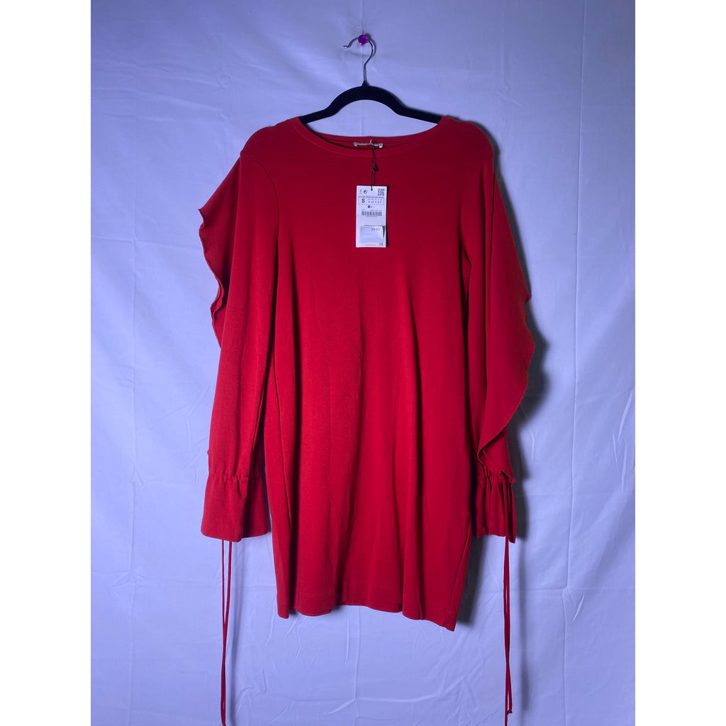 Zara Basic Collection Fun &amp; Flirty Red Open Ruffle Sleeve Sweater Dress Small