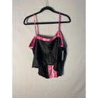 Y2K Pajamagram Black Pink Satin Cami Chiffon Silky Tank Pajama Top Women's Large