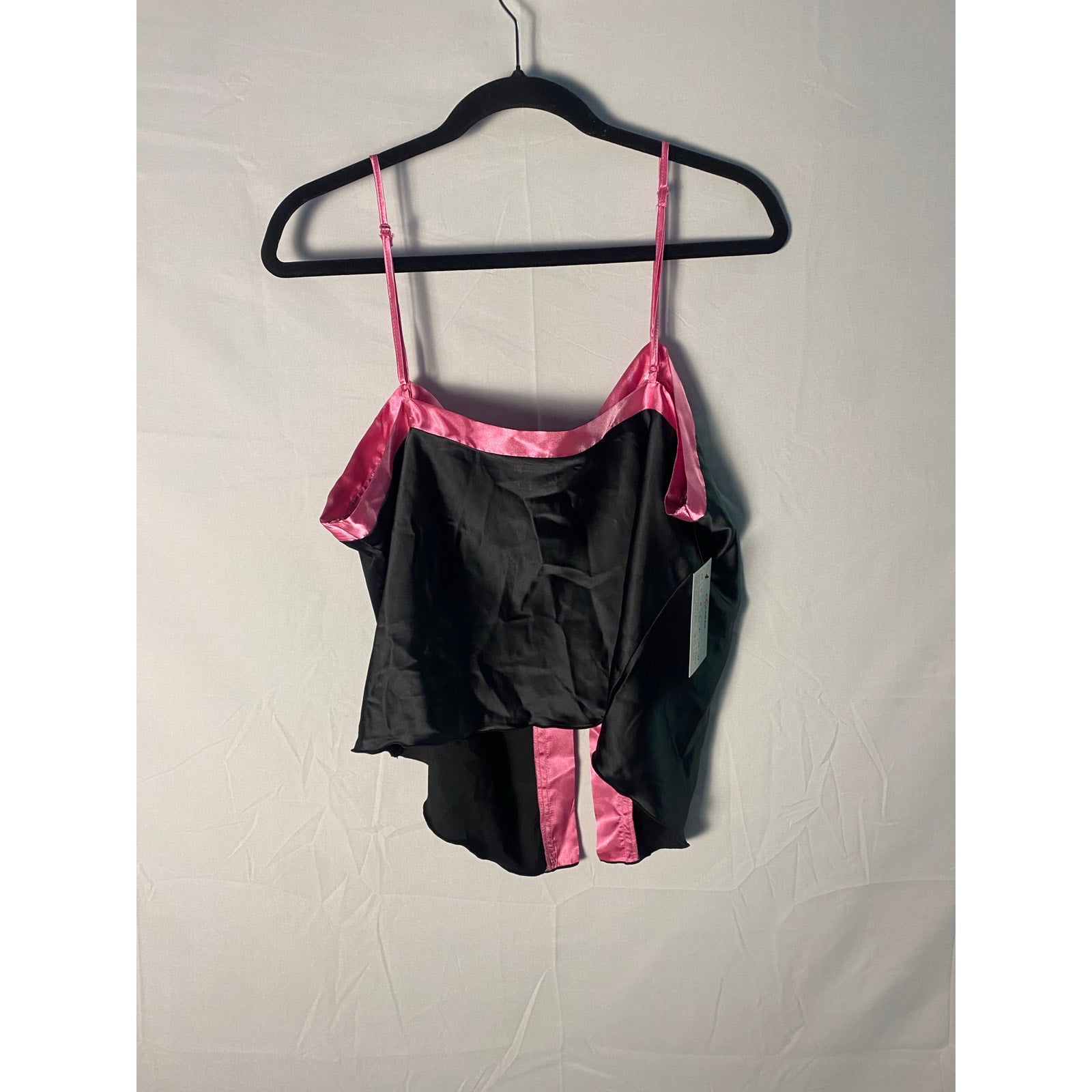 Y2K Pajamagram Black Pink Satin Cami Chiffon Silky Tank Pajama Top Women's Large