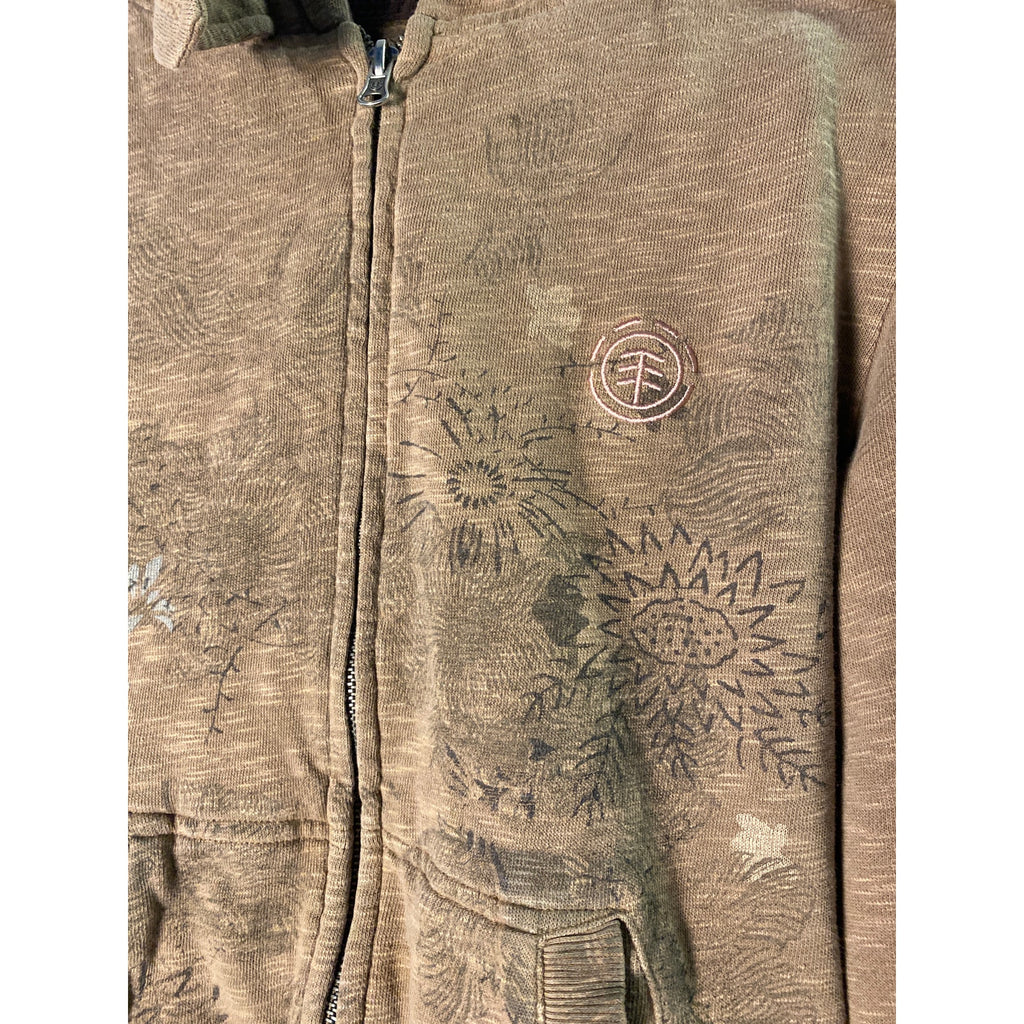 Vintage Element Brown Flower Hoodie Full Zip Sweatshirt Medium Grunge Biker