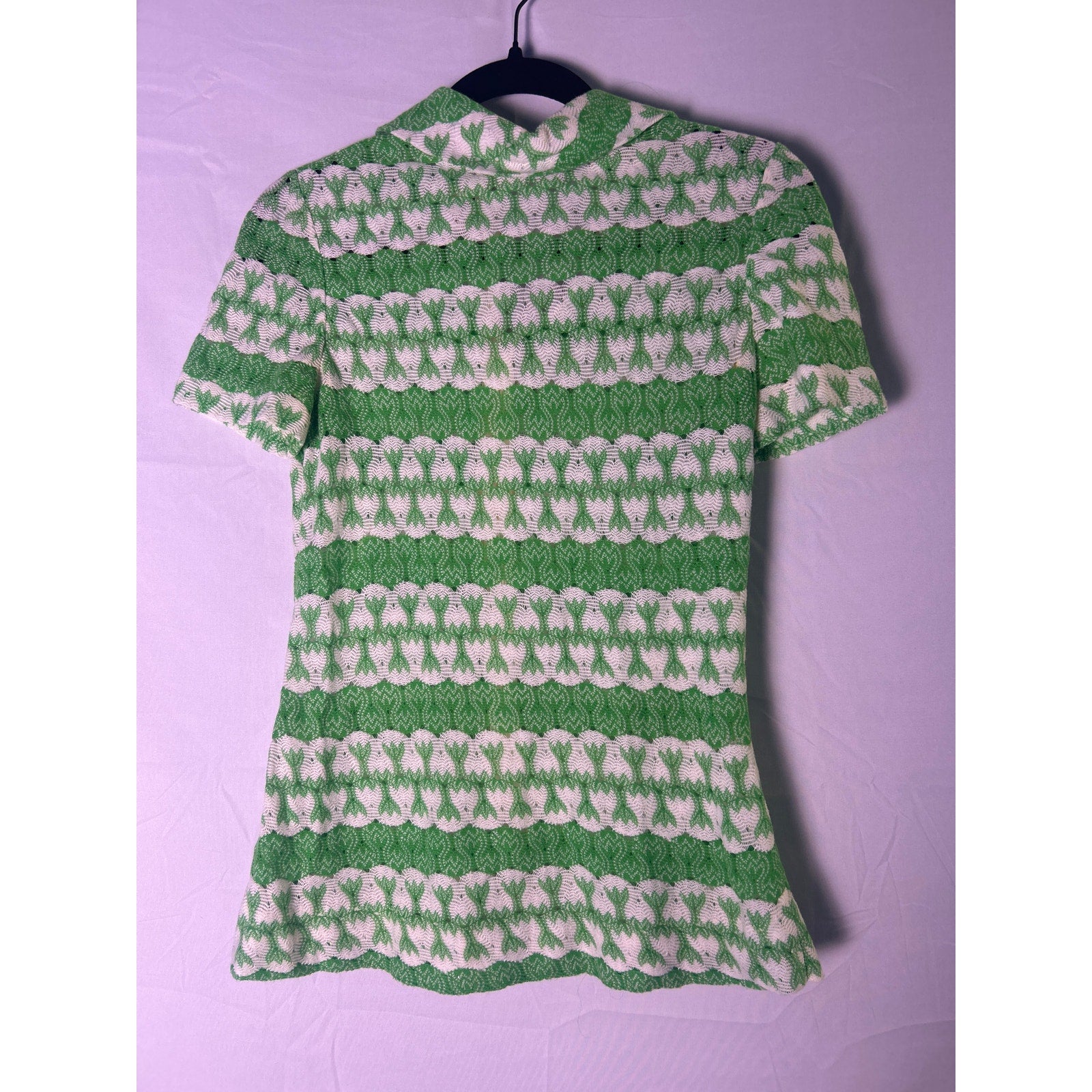 Vintage 60s/70s Arc Polo Green White Allover Print Half Zip Shirt Women's Size 8
