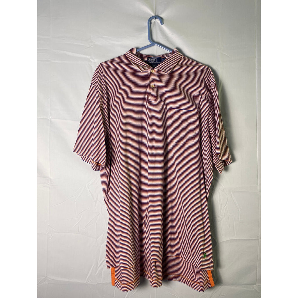 Polo Ralph Lauren Blue Orange White Striped 1/4 Button Polo Shirt Men's Size XL