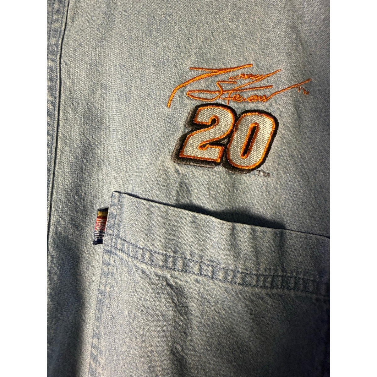 Competitors View Tony Stewart #20 Button Up Denim Shirt Men's Large Pocket Tee