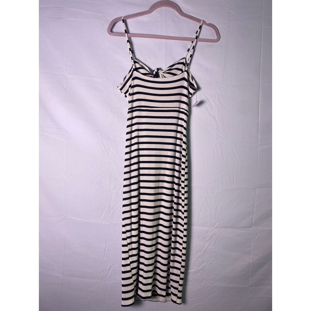 Forever 21 Black & White Striped Knit Maxi Dress Front Cut-Out Womens Size Large
